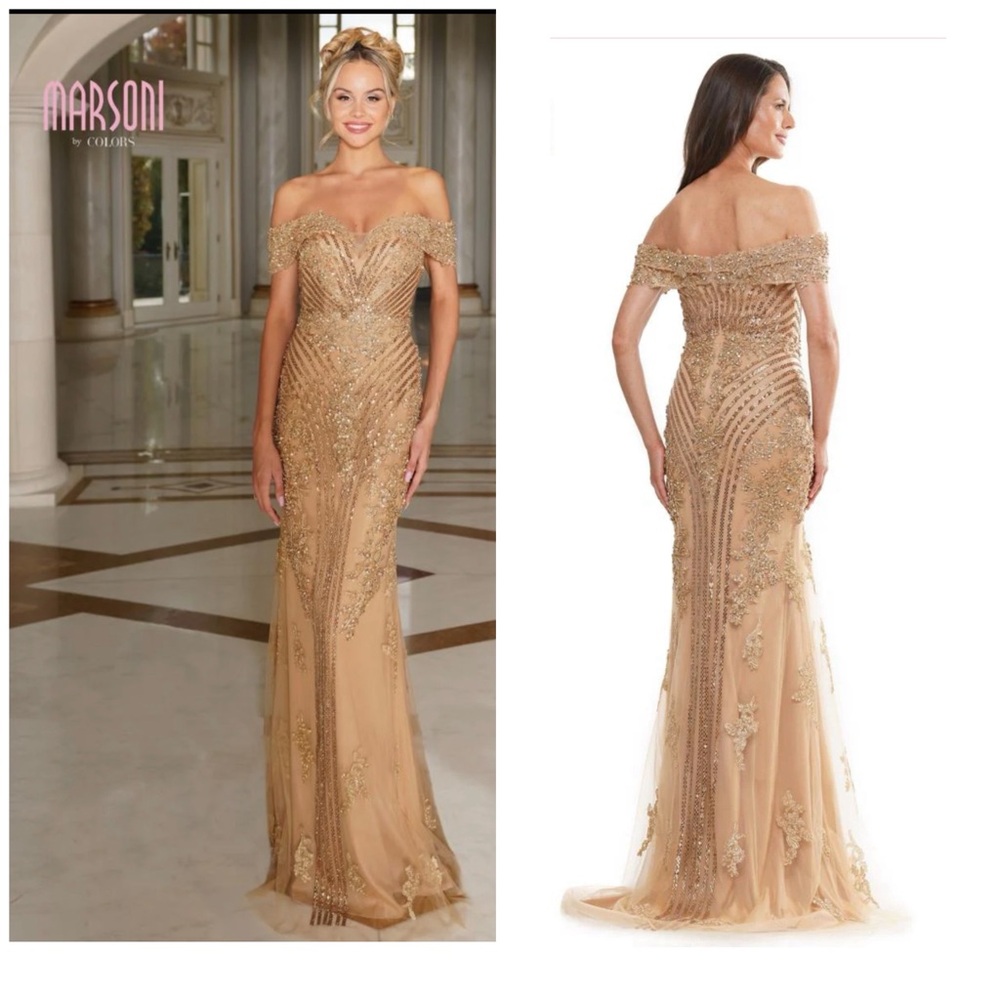 Elegant Strapless Gold Evening Gown Marsoni By Colors